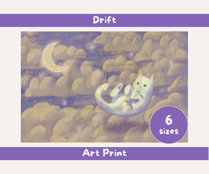 Drift Cat Illustration Unframed Print | Celestial Cat Wall Art
