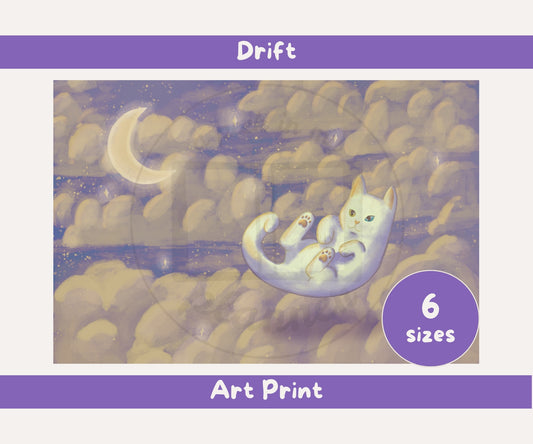 Drift Cat Illustration Unframed Print | Celestial Cat Wall Art