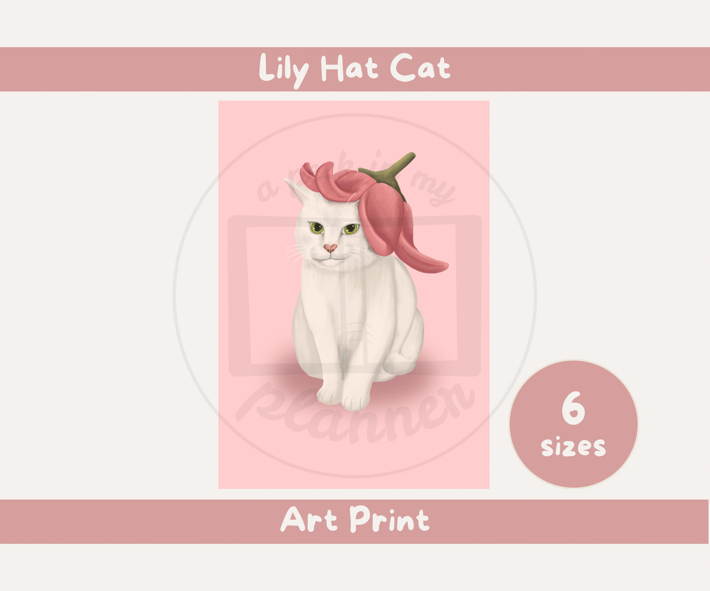 Lily Hat Cat Unframed Prints | Cute Floral Kitty Wall Art