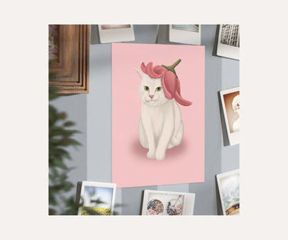 Lily Hat Cat Unframed Prints | Cute Floral Kitty Wall Art