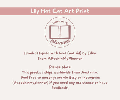 Lily Hat Cat Unframed Prints | Cute Floral Kitty Wall Art