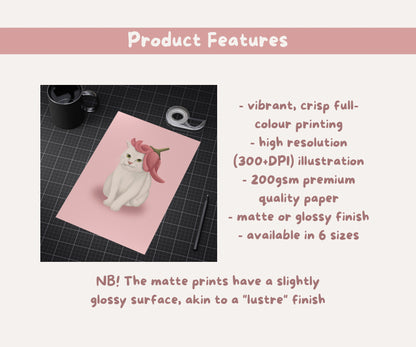 Lily Hat Cat Unframed Prints | Cute Floral Kitty Wall Art