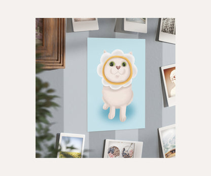 Daisy Hat Cat Unframed Prints | Cute Floral Kitty Wall Art