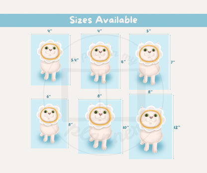 Daisy Hat Cat Unframed Prints | Cute Floral Kitty Wall Art