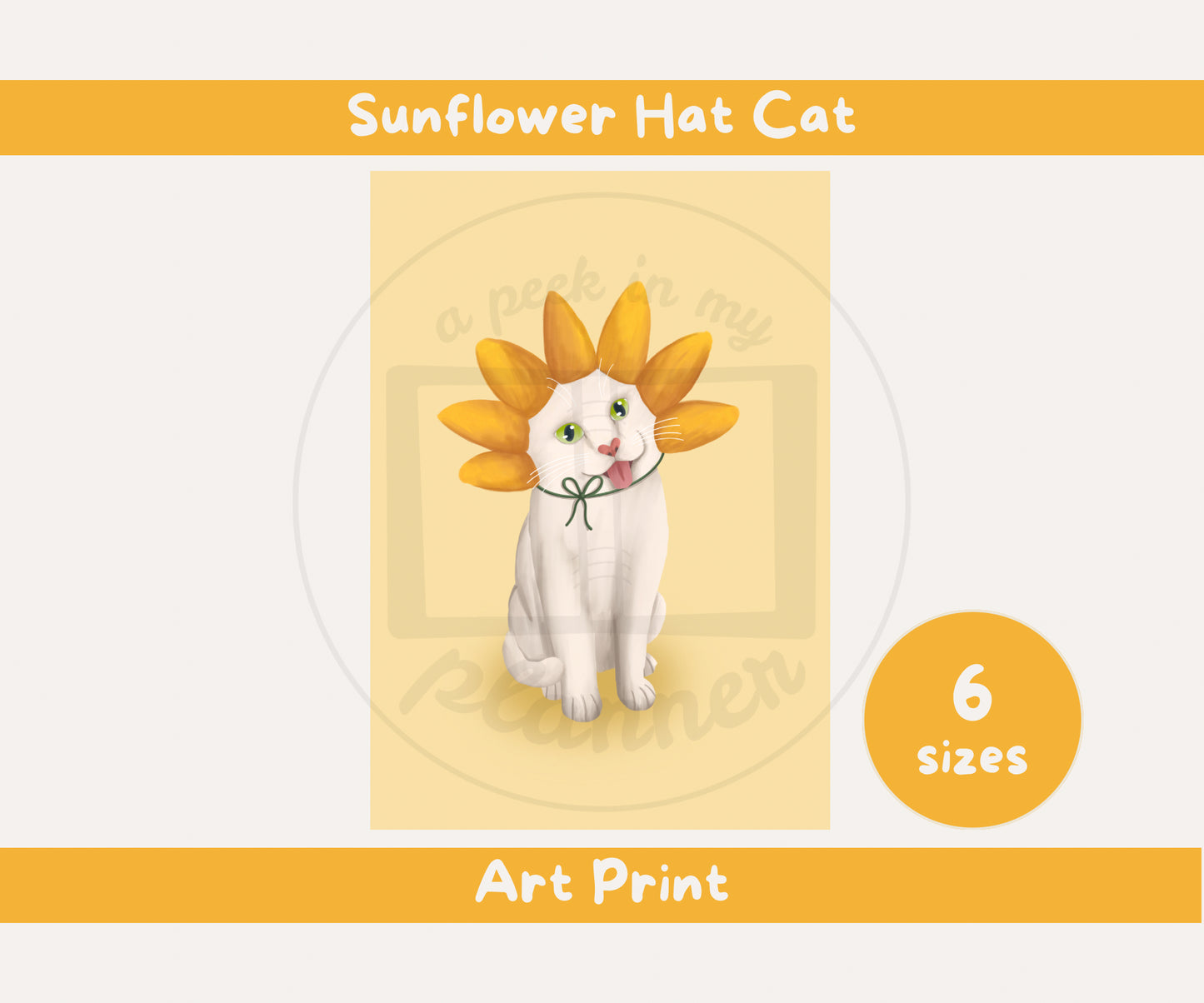 Sunflower Cat Unframed Prints | Cute Floral Kitty Wall Art