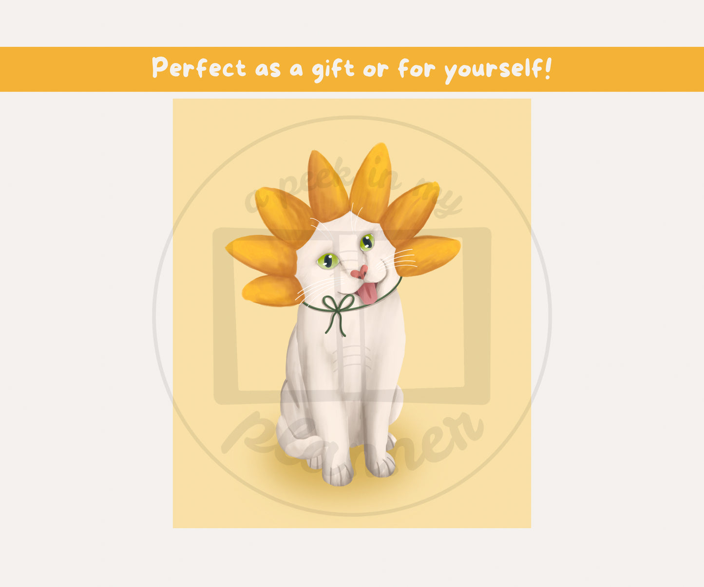 Sunflower Cat Unframed Prints | Cute Floral Kitty Wall Art