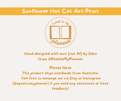 Sunflower Cat Unframed Prints | Cute Floral Kitty Wall Art