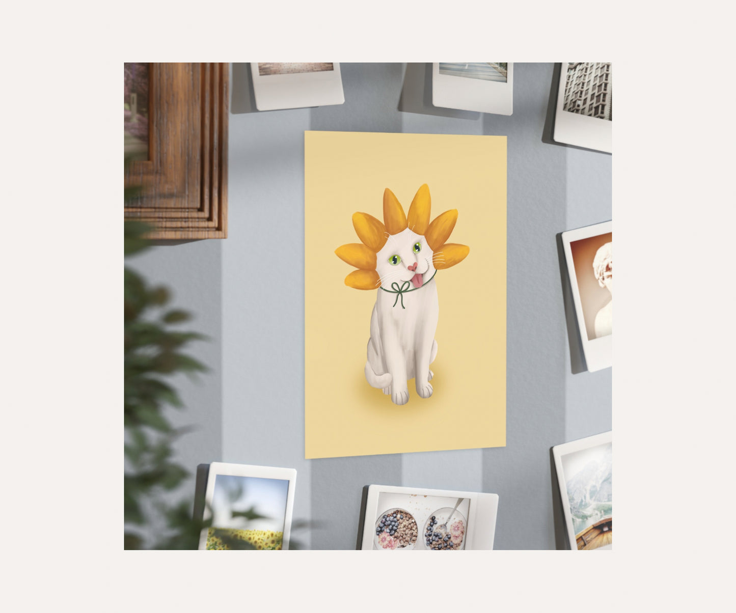 Sunflower Cat Unframed Prints | Cute Floral Kitty Wall Art