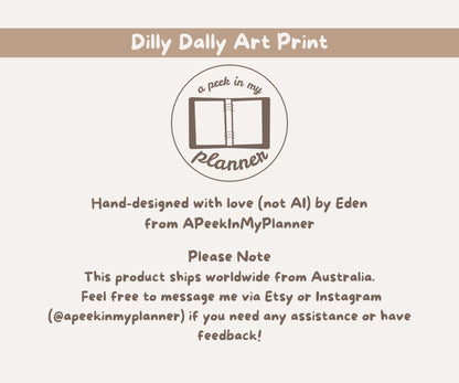 Dilly Dally Cat Illustration Unframed Print | Cute Kitten Wall Art