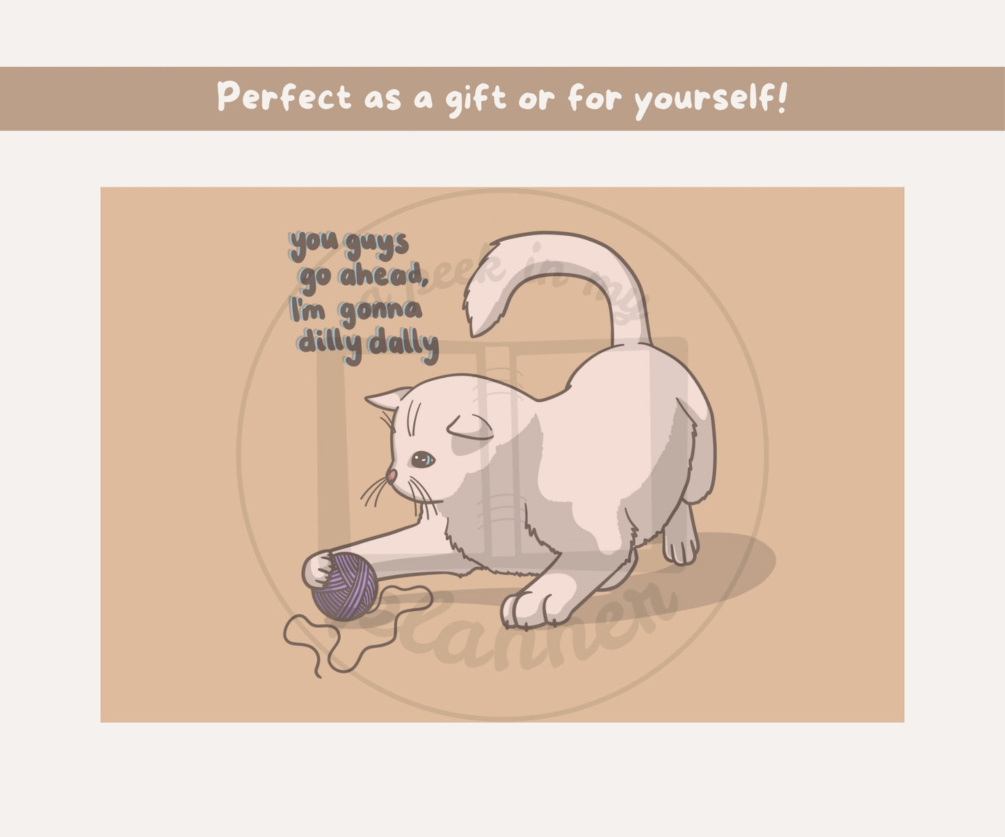 Dilly Dally Cat Illustration Unframed Print | Cute Kitten Wall Art