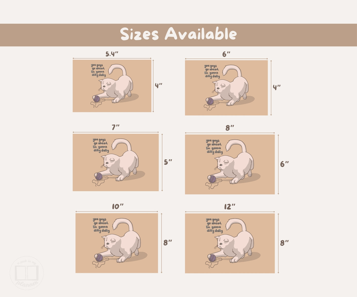 Dilly Dally Cat Illustration Unframed Print | Cute Kitten Wall Art