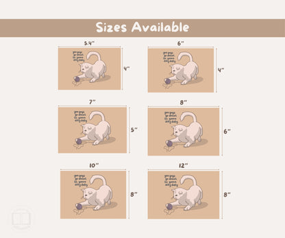 Dilly Dally Cat Illustration Unframed Print | Cute Kitten Wall Art