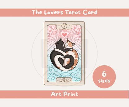 The Lovers Cat Tarot Card Unframed Prints | Witchy Kitty Wall Art