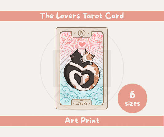 The Lovers Cat Tarot Card Unframed Prints | Witchy Kitty Wall Art