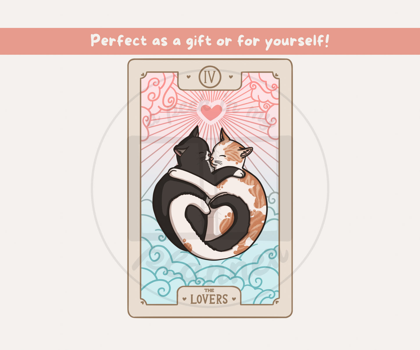 The Lovers Cat Tarot Card Unframed Prints | Witchy Kitty Wall Art