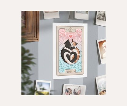 The Lovers Cat Tarot Card Unframed Prints | Witchy Kitty Wall Art
