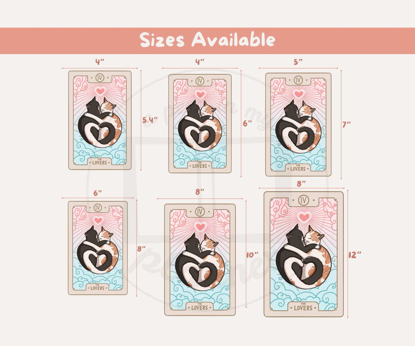 The Lovers Cat Tarot Card Unframed Prints | Witchy Kitty Wall Art