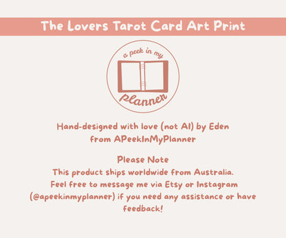 The Lovers Cat Tarot Card Unframed Prints | Witchy Kitty Wall Art