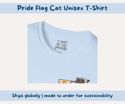 Pride Flag Cat T-Shirt | LGBTQIA+ Rainbow Progress Flag Grumpy Cat Tee
