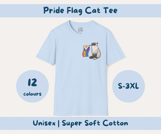 Pride Flag Cat T-Shirt | LGBTQIA+ Rainbow Progress Flag Grumpy Cat Tee