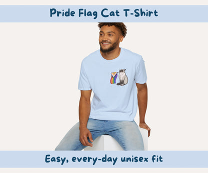 Pride Flag Cat T-Shirt | LGBTQIA+ Rainbow Progress Flag Grumpy Cat Tee