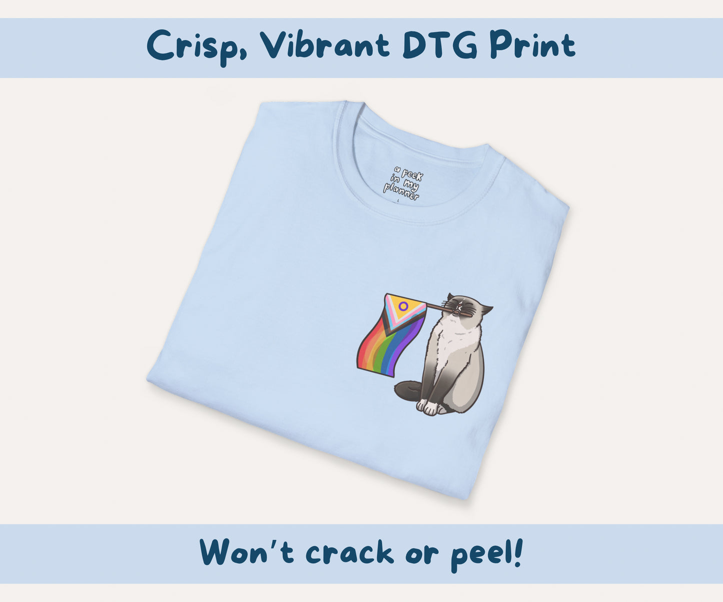 Pride Flag Cat T-Shirt | LGBTQIA+ Rainbow Progress Flag Grumpy Cat Tee