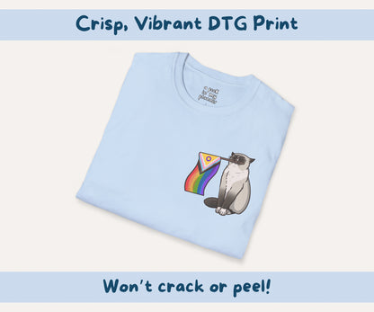 Pride Flag Cat T-Shirt | LGBTQIA+ Rainbow Progress Flag Grumpy Cat Tee