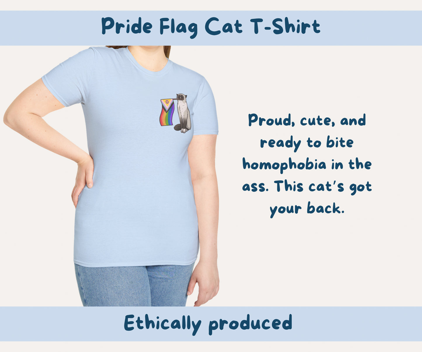Pride Flag Cat T-Shirt | LGBTQIA+ Rainbow Progress Flag Grumpy Cat Tee