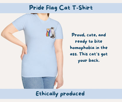 Pride Flag Cat T-Shirt | LGBTQIA+ Rainbow Progress Flag Grumpy Cat Tee