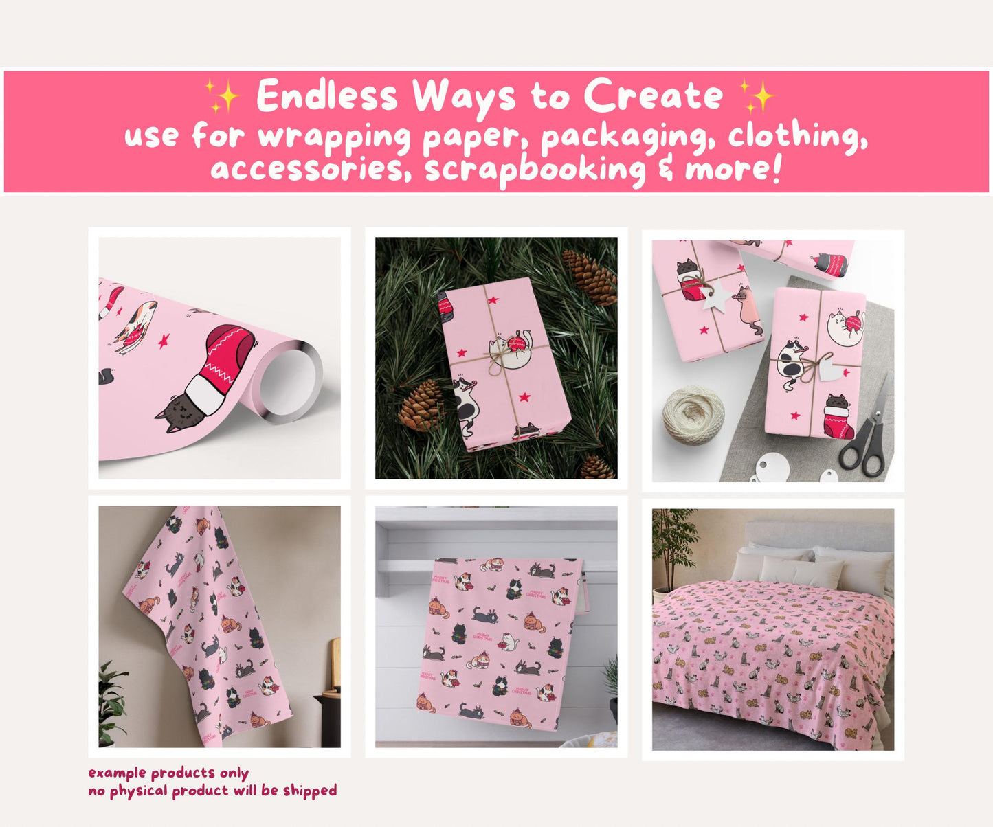 Pink Festive Felines Seamless Pattern Bundle | Pink Christmas Cats