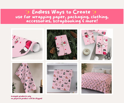 Pink Festive Felines Seamless Pattern Bundle | Pink Christmas Cats