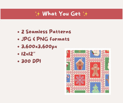 Vintage Postage Stamp Christmas Seamless Pattern | Classic Holiday Icons