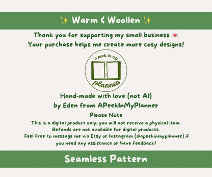 Warm & Woollen Christmas Seamless Pattern | Cozy Knitted Sweaters, Hats and Scarves