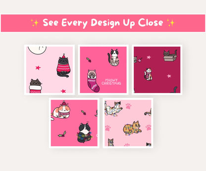 Pink Festive Felines Seamless Pattern Bundle | Pink Christmas Cats