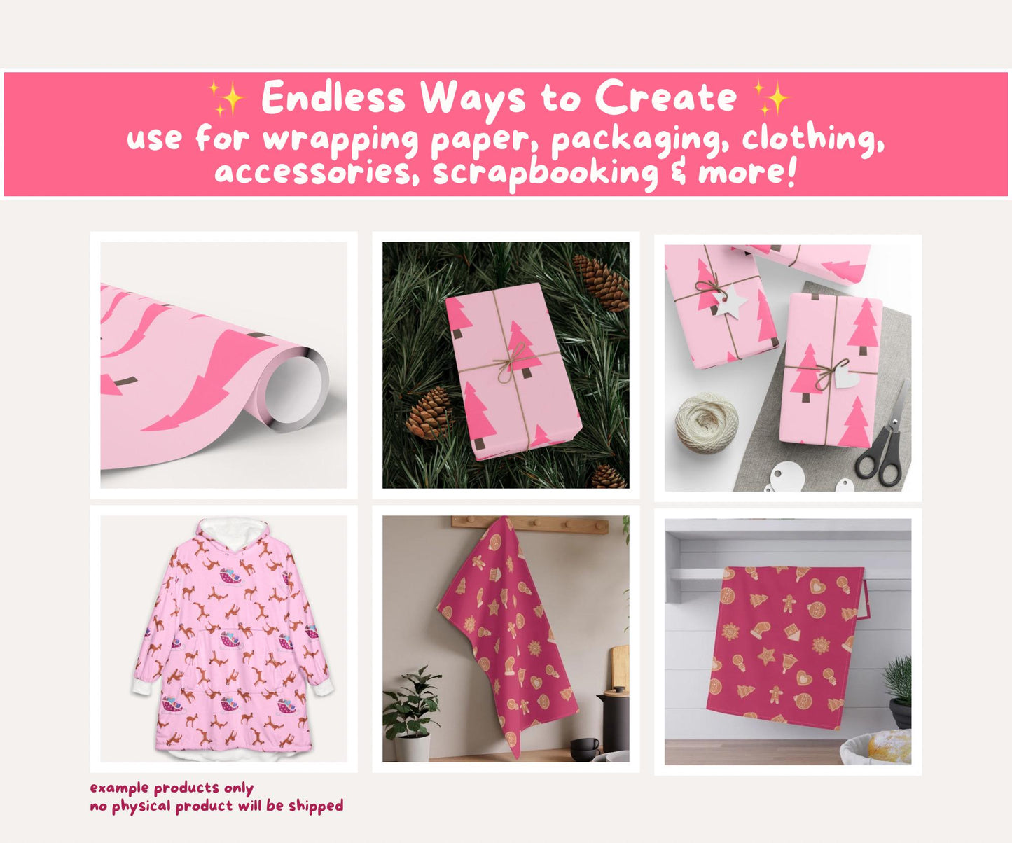 Pink Traditional Christmas Seamless Pattern Bundle | 10 Cosy Pink Classic Holiday Icons