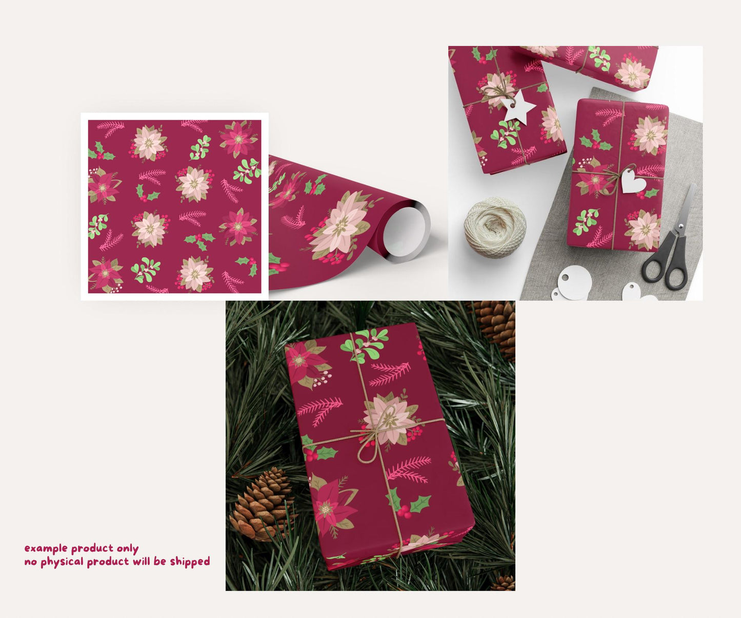 Pink Christmas Florals Seamless Pattern Bundle | 18 Pink Festive Floral Patterns