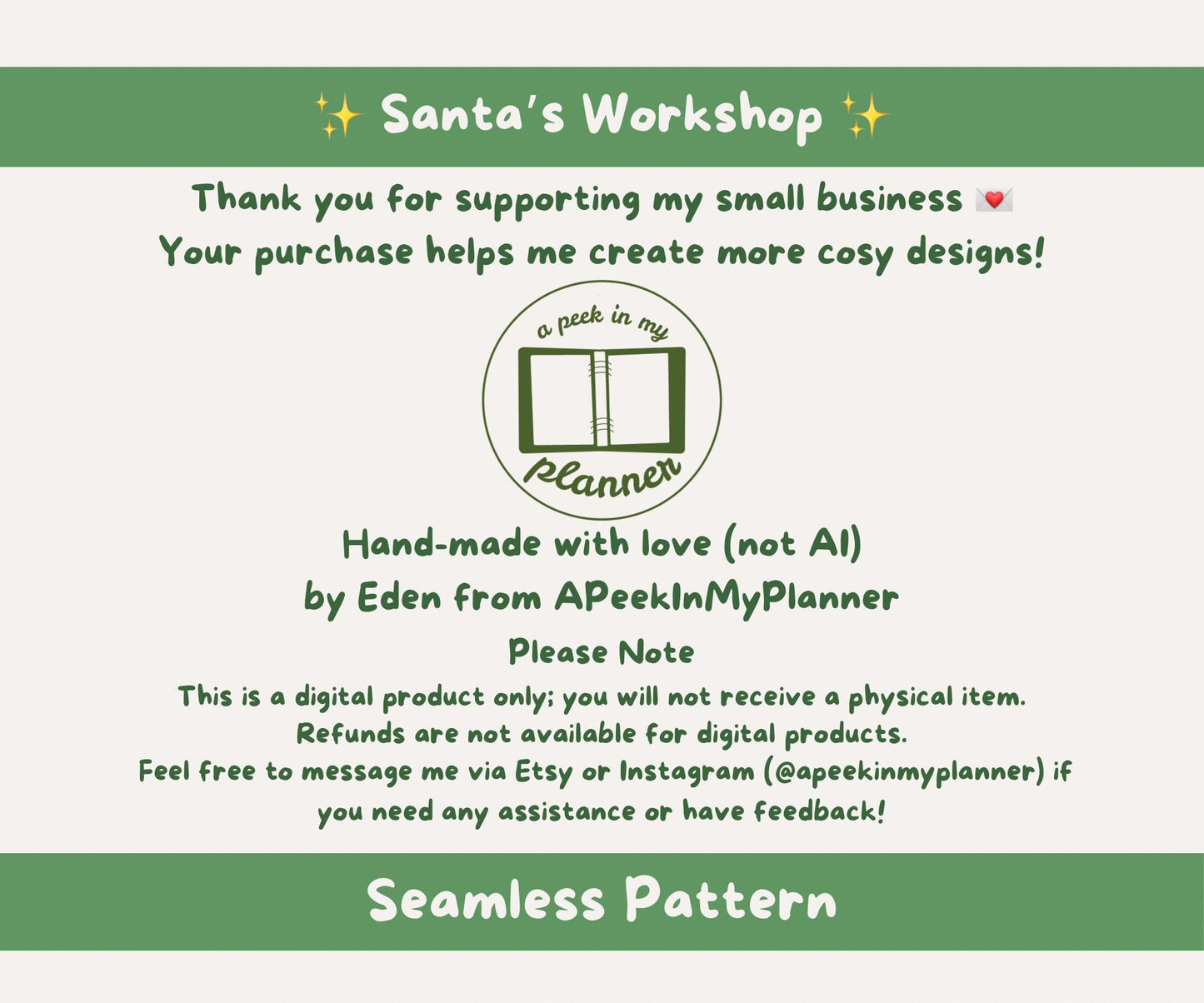 Santa’s Workshop Seamless Pattern | Santa, Stockings & Gifts