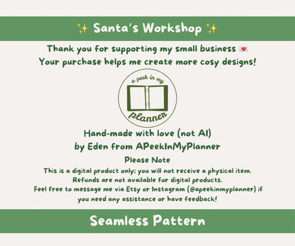Santa’s Workshop Seamless Pattern | Santa, Stockings & Gifts