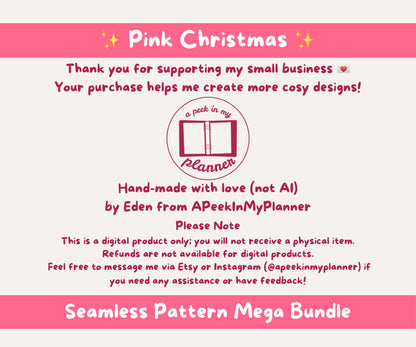 Pink Christmas Seamless Pattern Mega Bundle | 30 Designs, Over 200 Files