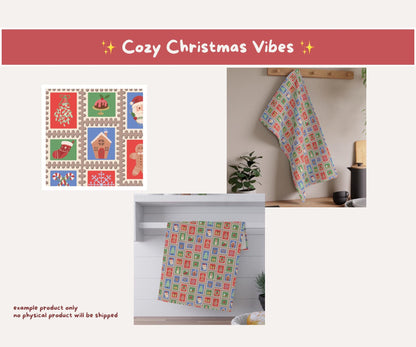 Vintage Postage Stamp Christmas Seamless Pattern | Classic Holiday Icons