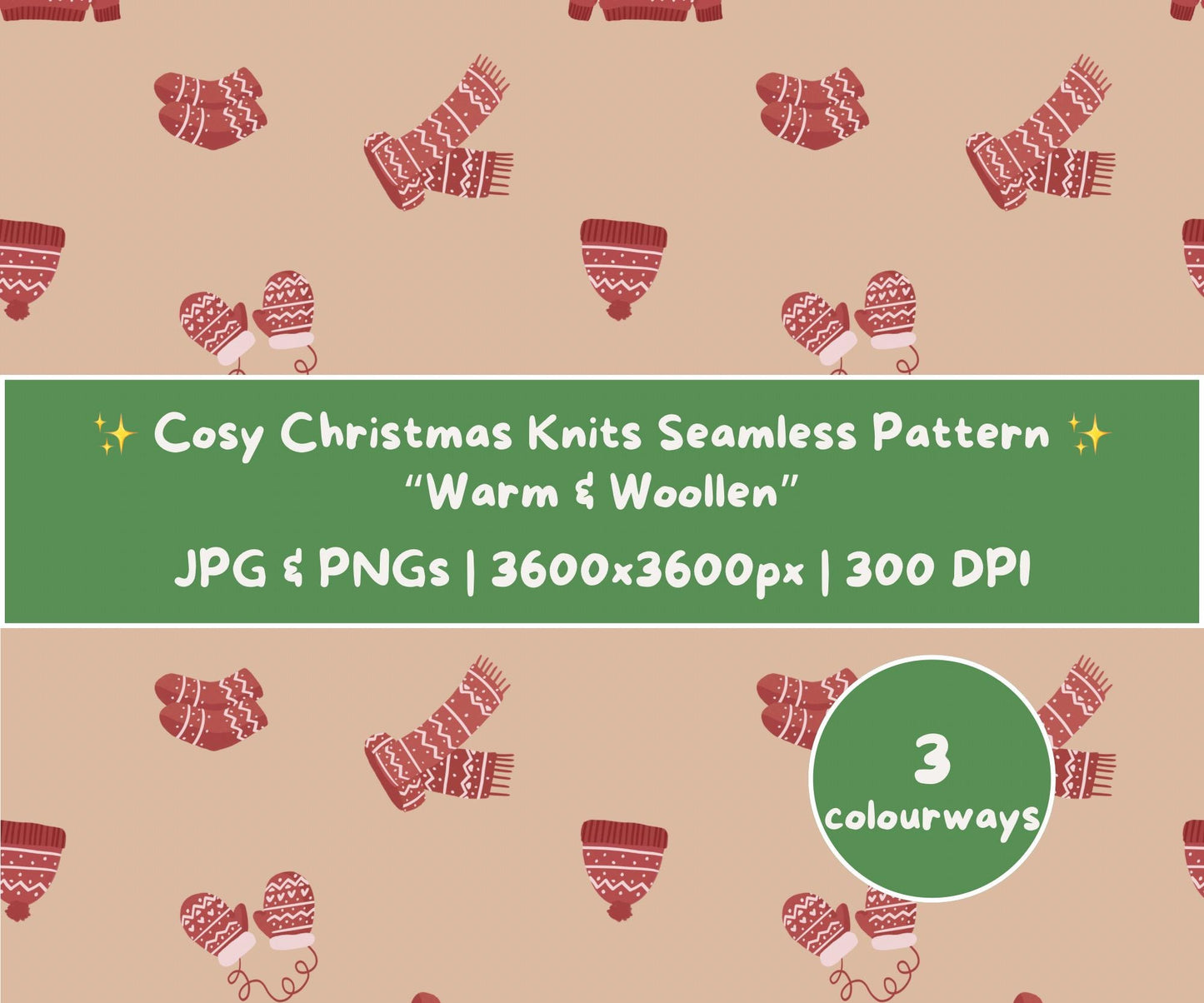Warm & Woollen Christmas Seamless Pattern | Cozy Knitted Sweaters, Hats and Scarves