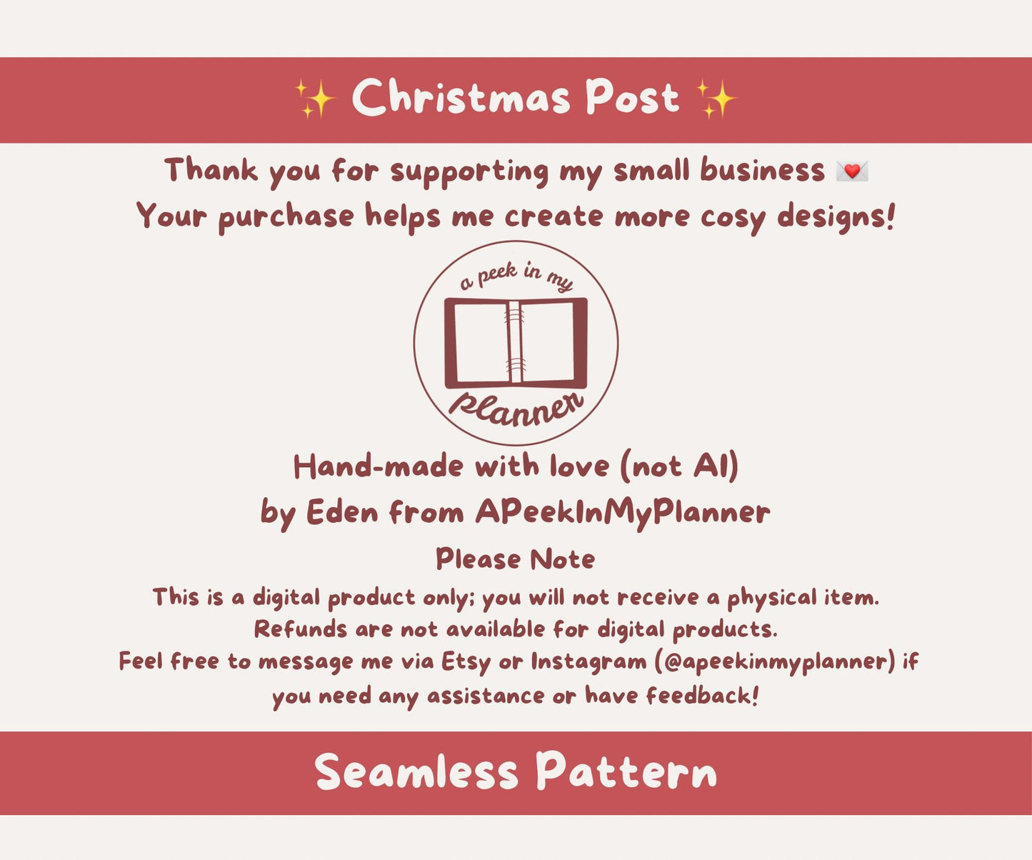 Vintage Postage Stamp Christmas Seamless Pattern | Classic Holiday Icons