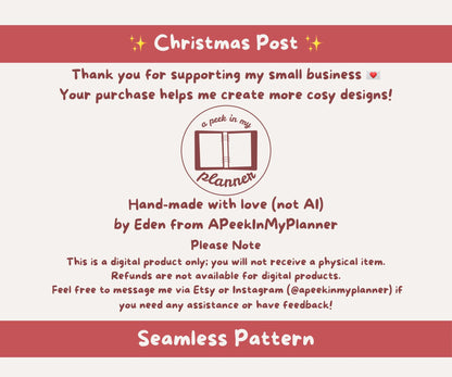 Vintage Postage Stamp Christmas Seamless Pattern | Classic Holiday Icons