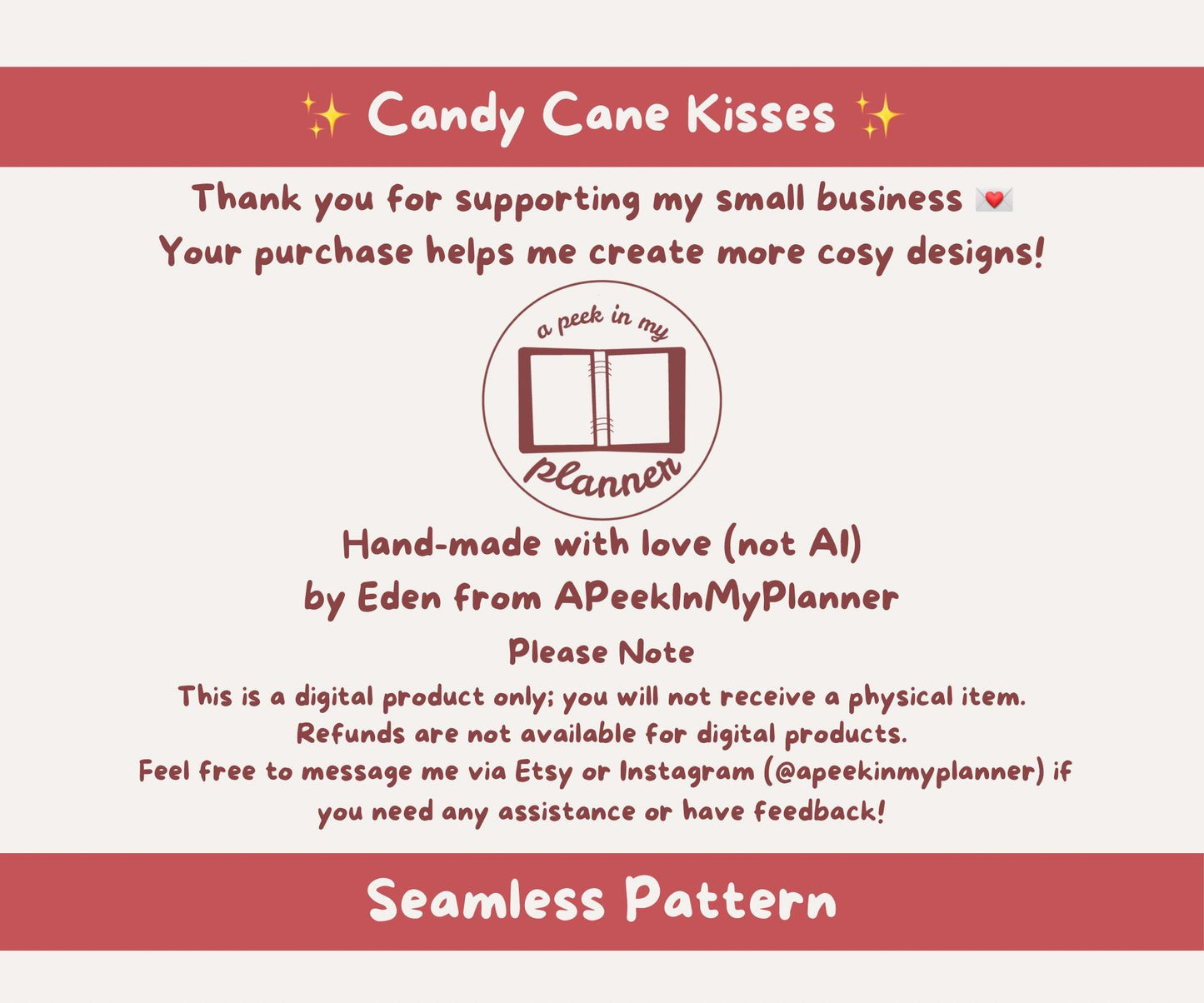 Mistletoe & Candy Cane Seamless Pattern | Candy Cane Kisses