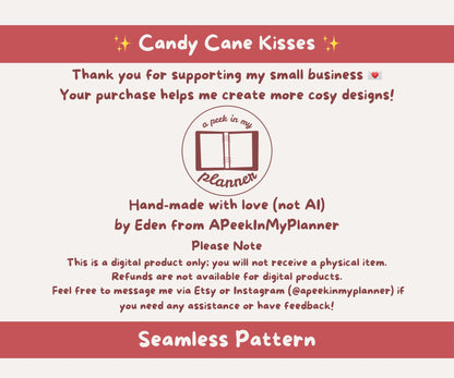 Mistletoe & Candy Cane Seamless Pattern | Candy Cane Kisses