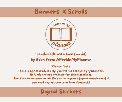Banners and Scrolls Digital Stickers | 104 PNGs & PDF Sticker Sheets