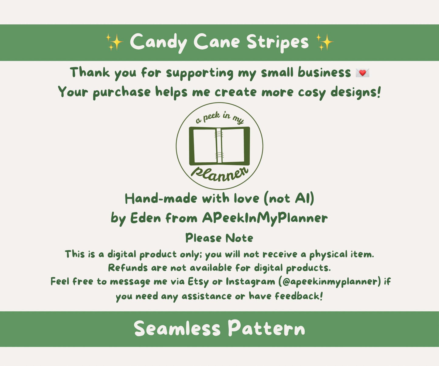 Candy Cane Stripes Seamless Pattern | Green, Gold and Red Christmas Stripes