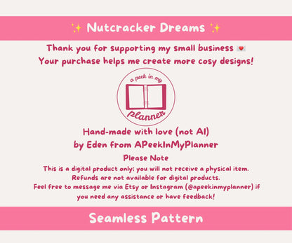 Pink Nutcracker Seamless Pattern | Nutcracker Dreams Christmas Ballet Design