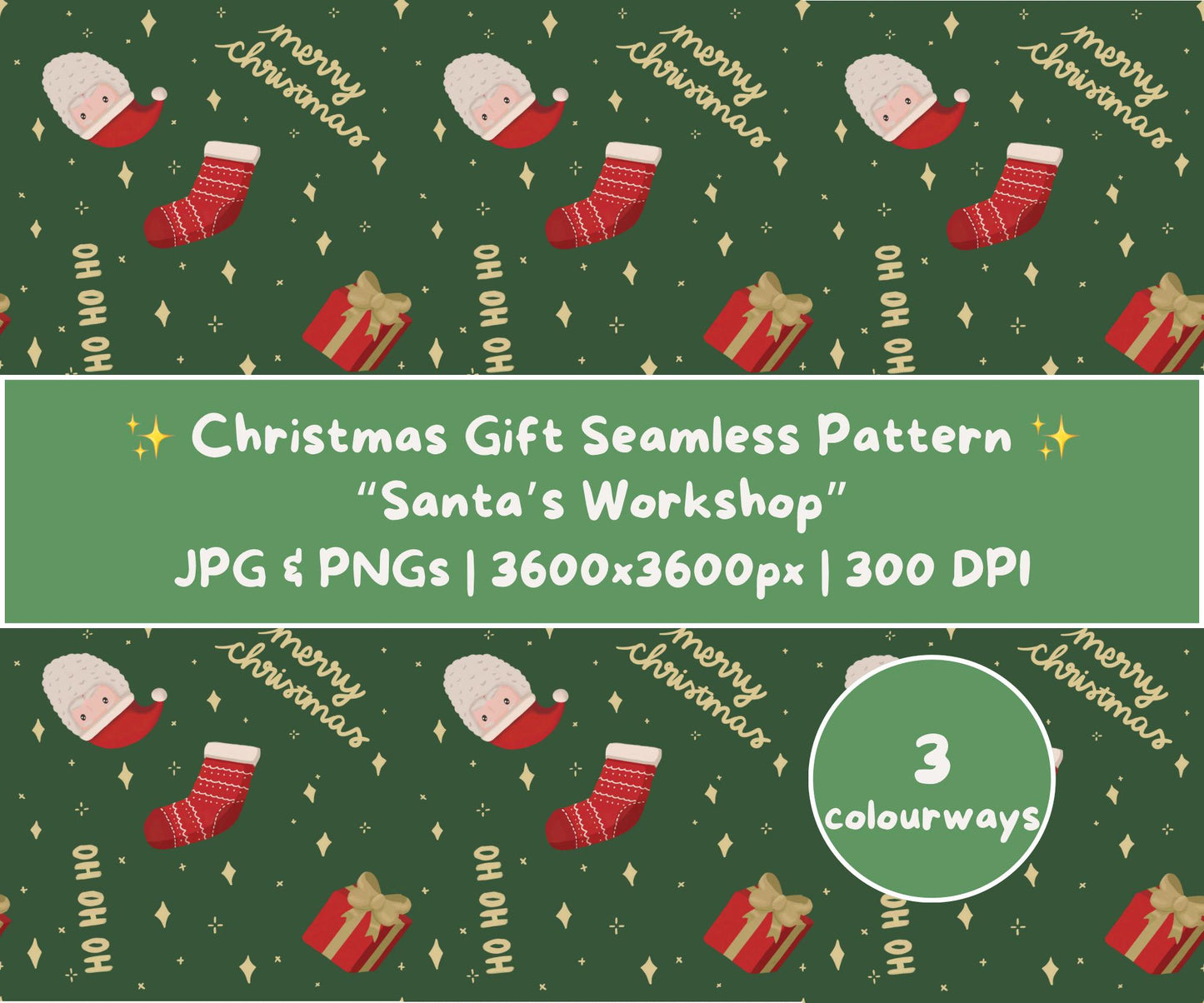 Santa’s Workshop Seamless Pattern | Santa, Stockings & Gifts