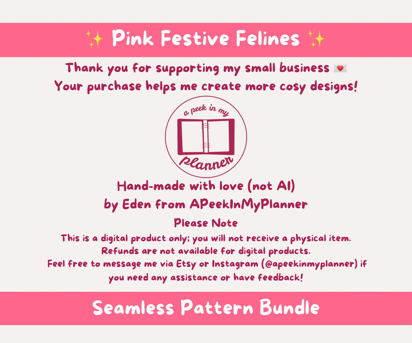 Pink Festive Felines Seamless Pattern Bundle | Pink Christmas Cats